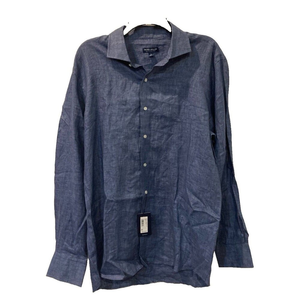 Men's Peter Millar Crown Crafted Astino L/S Shirt Linen Blue Size Large NWT